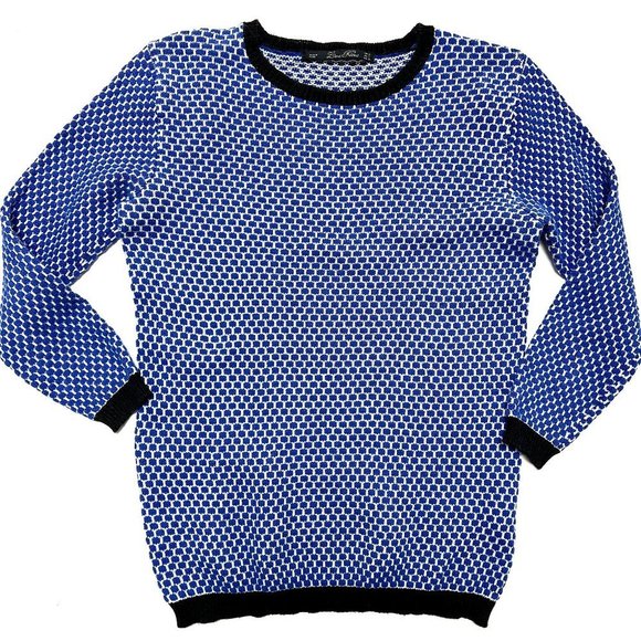 Zara Sweaters - ZARA Geometric Blue White FALL WINTER Sweater Black Trim S